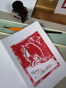Lino printing Christmas cards
